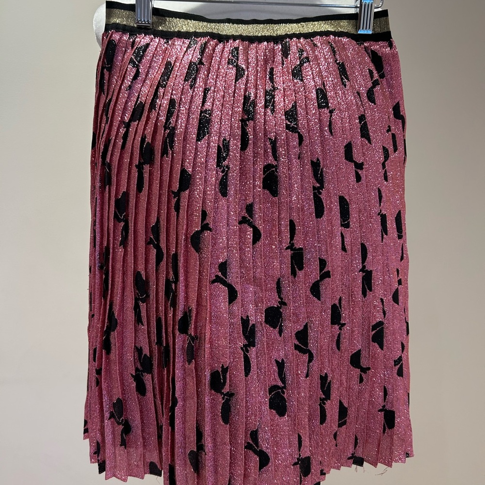 Gucci Pleated Pink Glitter Midi Skirt with Black Velvet Accent